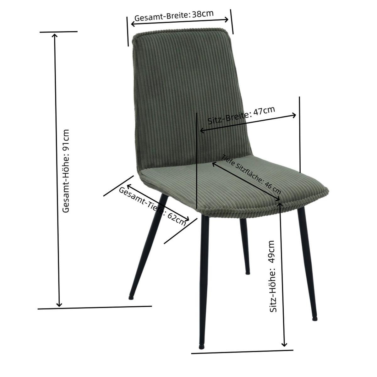 Vierfußstuhl Lorenzo Grün/Schwarz B: 47 cm - Schwarz/Grün, MODERN, Textil/Metall (47/91/61,5cm) - Livetastic