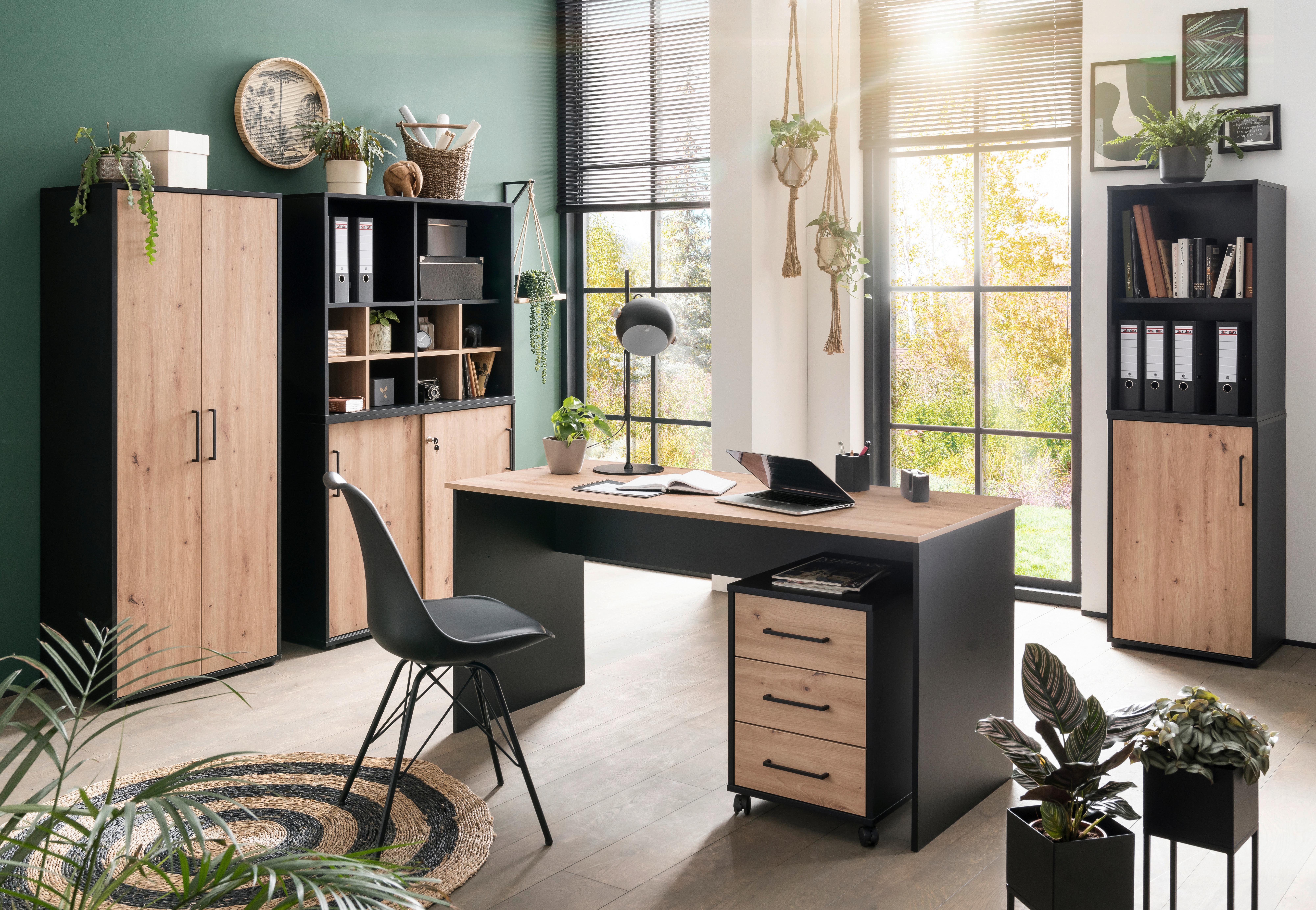 Aktenschrank Aino Eiche Dekor /Schwarz B: 50,95 cm - Schwarz/Eiche Artisan, MODERN, Holzwerkstoff (50,95/83,6/41cm) - MID.YOU