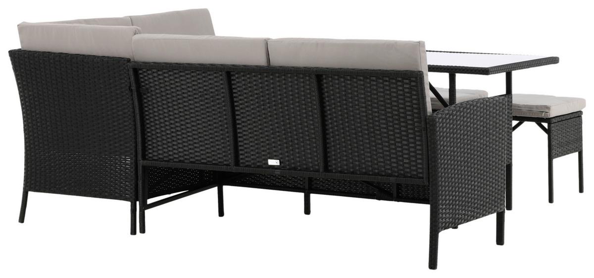 Loungegarnitur 4-Tlg Knock Kunststoff mit Kissen - Schwarz/Grau, KONVENTIONELL, Kunststoff - Gardenson