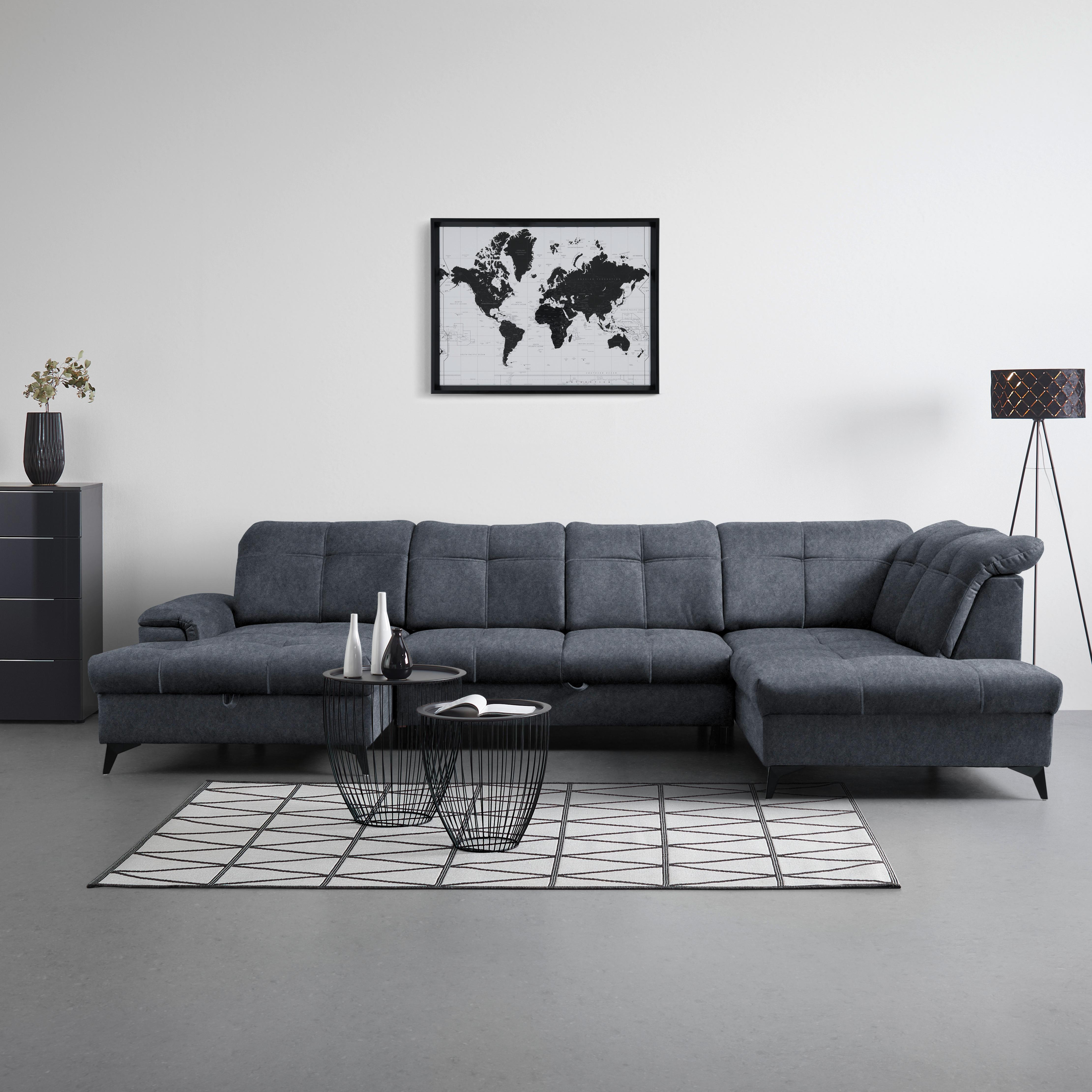 Rohová sedačka U SIERRA, pravá, grafitová CLOUD - černá/barvy grafitu, Moderní, kov/textil (181/364/230cm) - Mömax