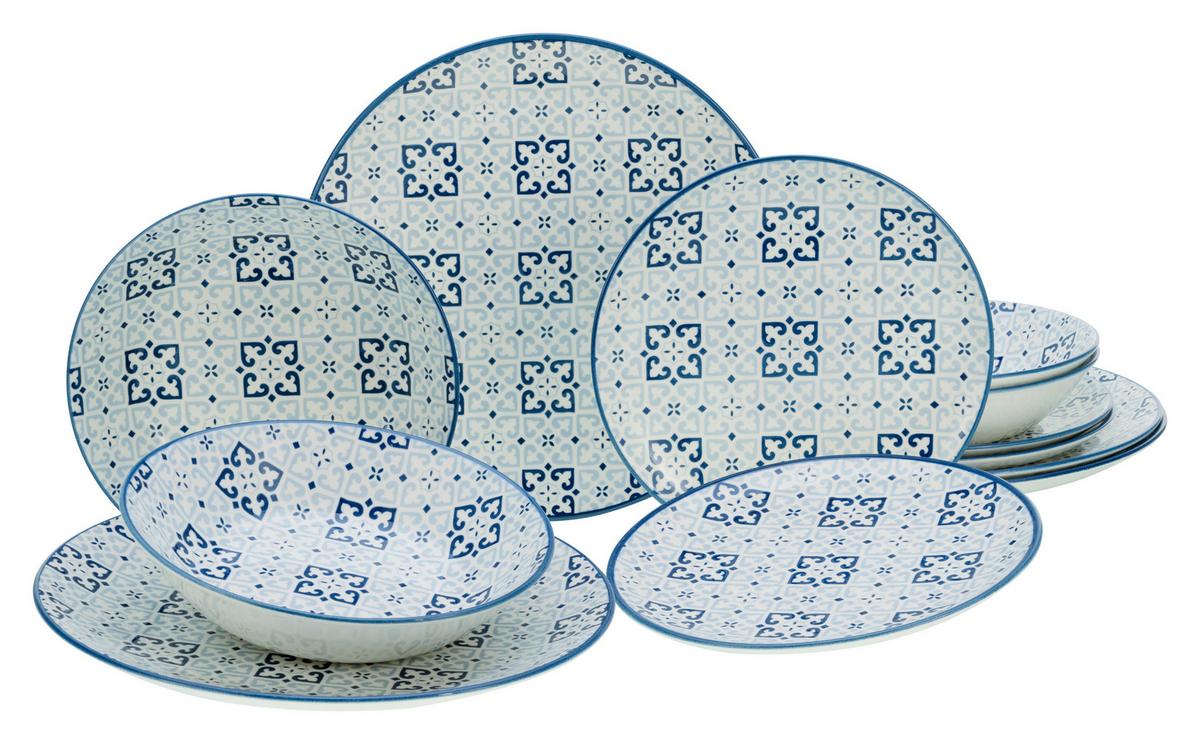 Tafelservice Yara Blau Blau, Weiß L: 31 cm - Blau/Weiß, Basics, Keramik (31/30/23cm) - Creatable