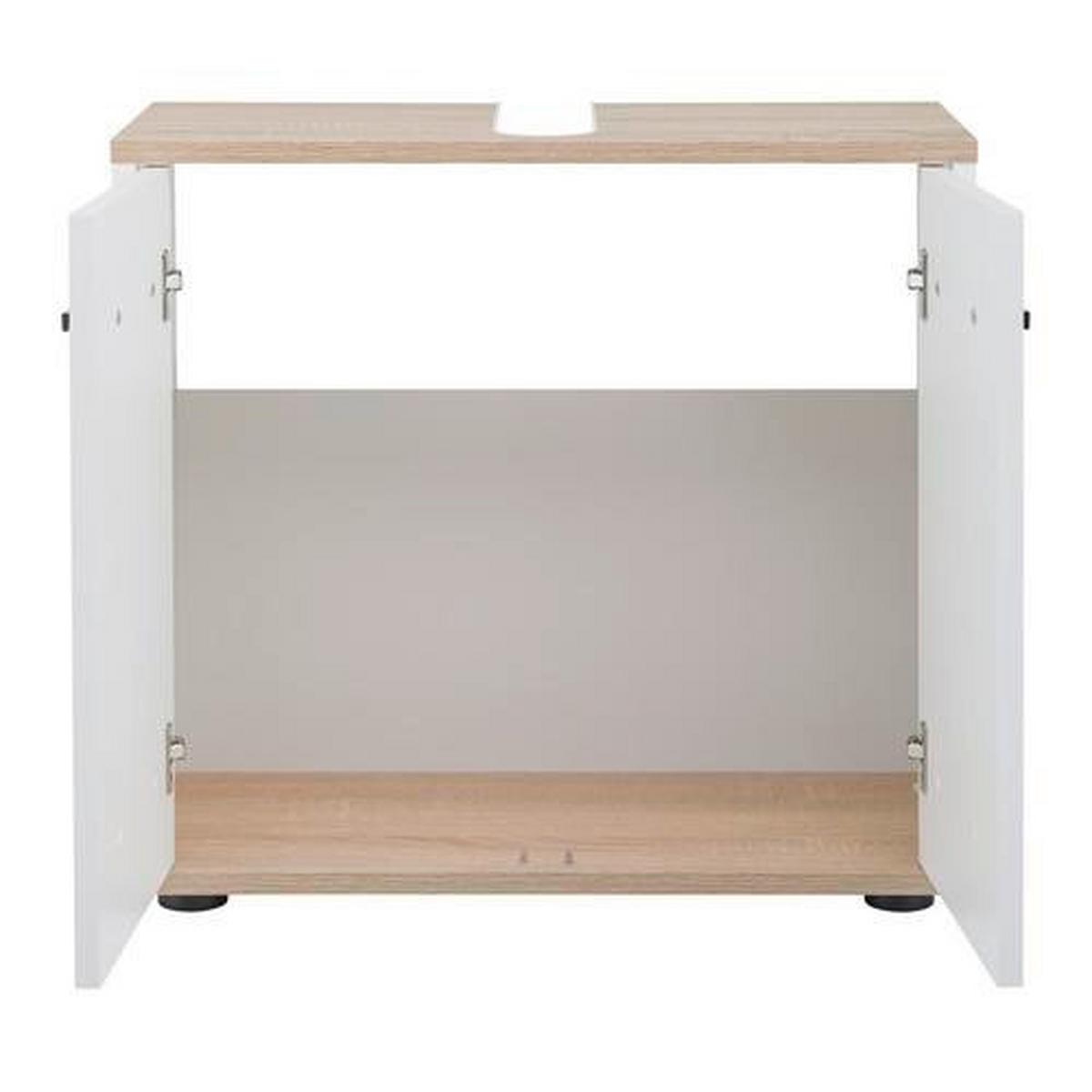 Waschbeckenunterschrank Yasmin B: 60cm Weiß - Eichefarben/Schwarz, Basics, Holzwerkstoff (60/52,7/28,3cm) - MID.YOU