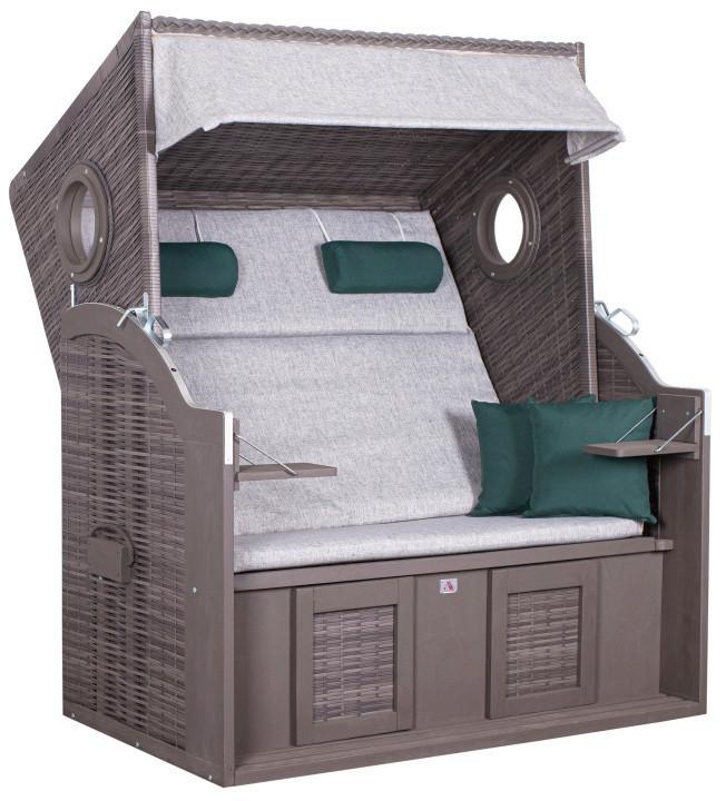 Strandkorb Ostsee Wave 2-Sitzer, Grau, Grün - Grau/Grün, Basics, Holz/Kunststoff (140/160/80cm) - Gardenson
