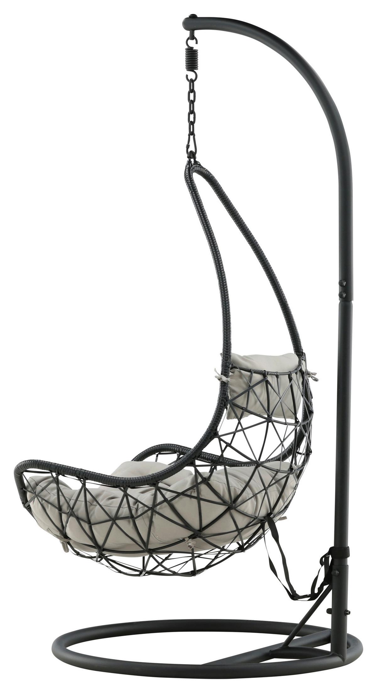 Hängesessel Mit Gestell Vide Mit Sitz- Und Rückenkissen - Schwarz/Grau, KONVENTIONELL, Kunststoff/Textil (95/196/95cm) - Gardenson