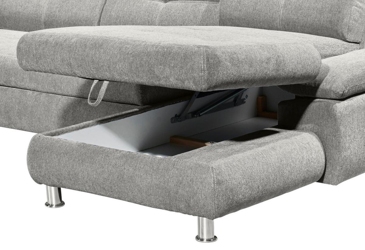 Sedací souprava ALBA U, levá, stříbrná, úl.prostor, lůžko - barvy stříbra, Moderní, textil/plast (233/349/177cm) - MID.YOU