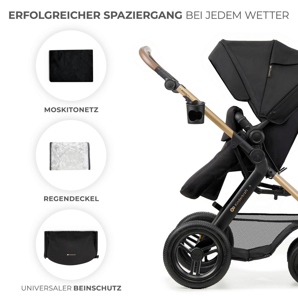 Kinderwagenset schwarz/gold 7tlg. - Goldfarben/Schwarz, Basics, Textil/Metall (86,5/60/106cm) - Kinderkraft