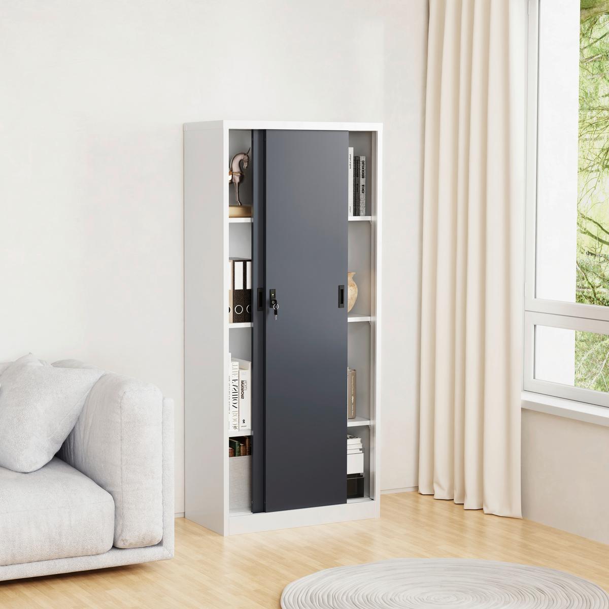 Aktenschrank Malivo Weiß/Anthrazit B: 80cm - Anthrazit/Weiß, KONVENTIONELL, Metall (80/180/40cm) - MID.YOU