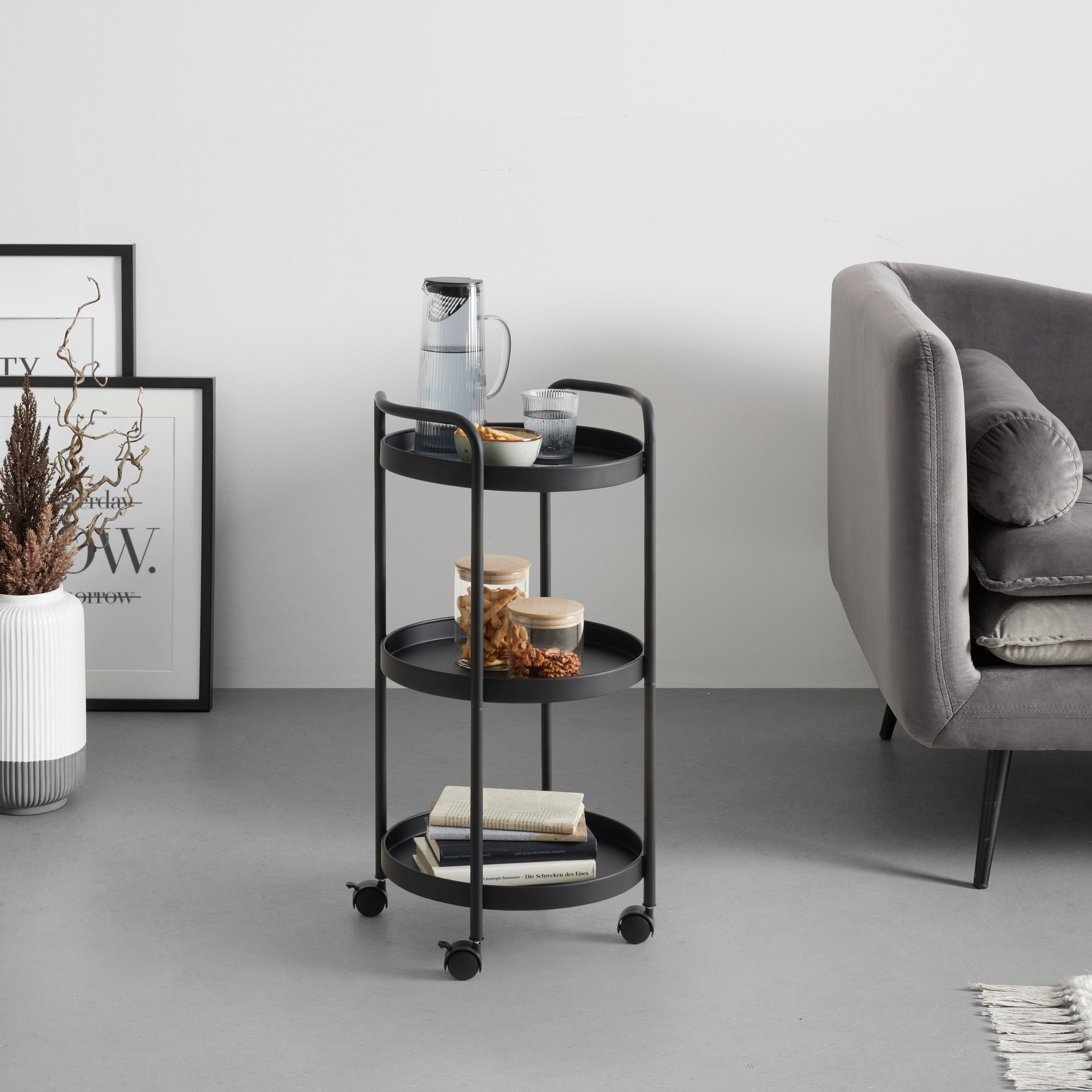 Servírovací vozík Justus, černý kov, š: 40cm - černá, Moderní, kov/plast (39,5/72,5/35,5cm) - Mömax