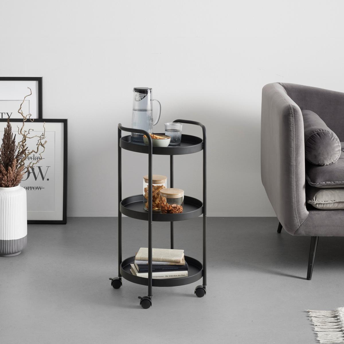 Servírovací vozík Justus, čierny kov, š: 40cm - čierna, Modern, kov/plast (39,5/72,5/35,5cm) - Mömax