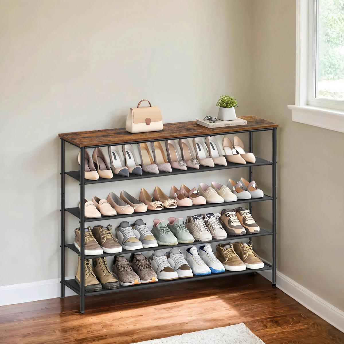 Schuhregal Schwarz, Dunkelbraun B: 120 cm - Dunkelbraun/Schwarz, Trend, Holzwerkstoff/Metall (120/88,5/29cm) - MID.YOU