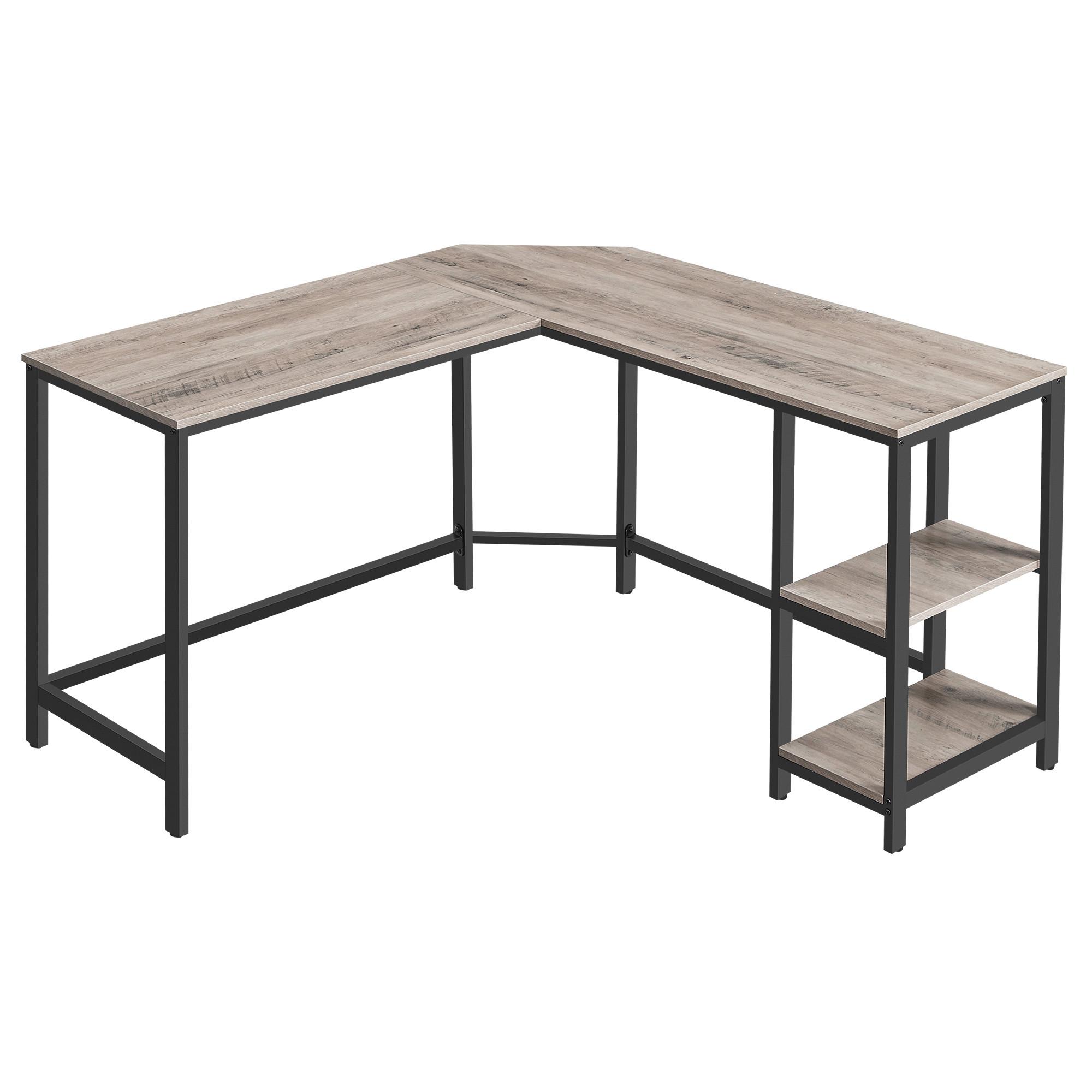 Eckschreibtisch Iron B:138 cm Eiche Dekor Grau - Eiche grau/Schwarz, Basics, Holzwerkstoff/Metall (138/138/76cm) - Boxxx