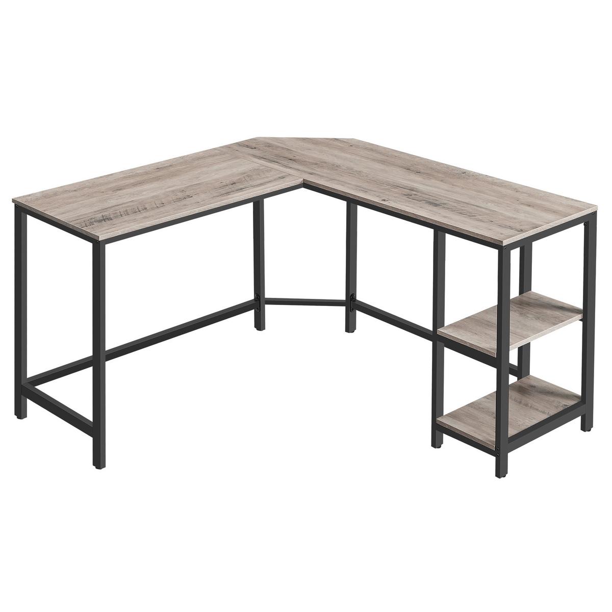 Eckschreibtisch Iron B:138 cm Eiche Dekor Grau - Eiche grau/Schwarz, Basics, Holzwerkstoff/Metall (138/138/76cm) - Boxxx