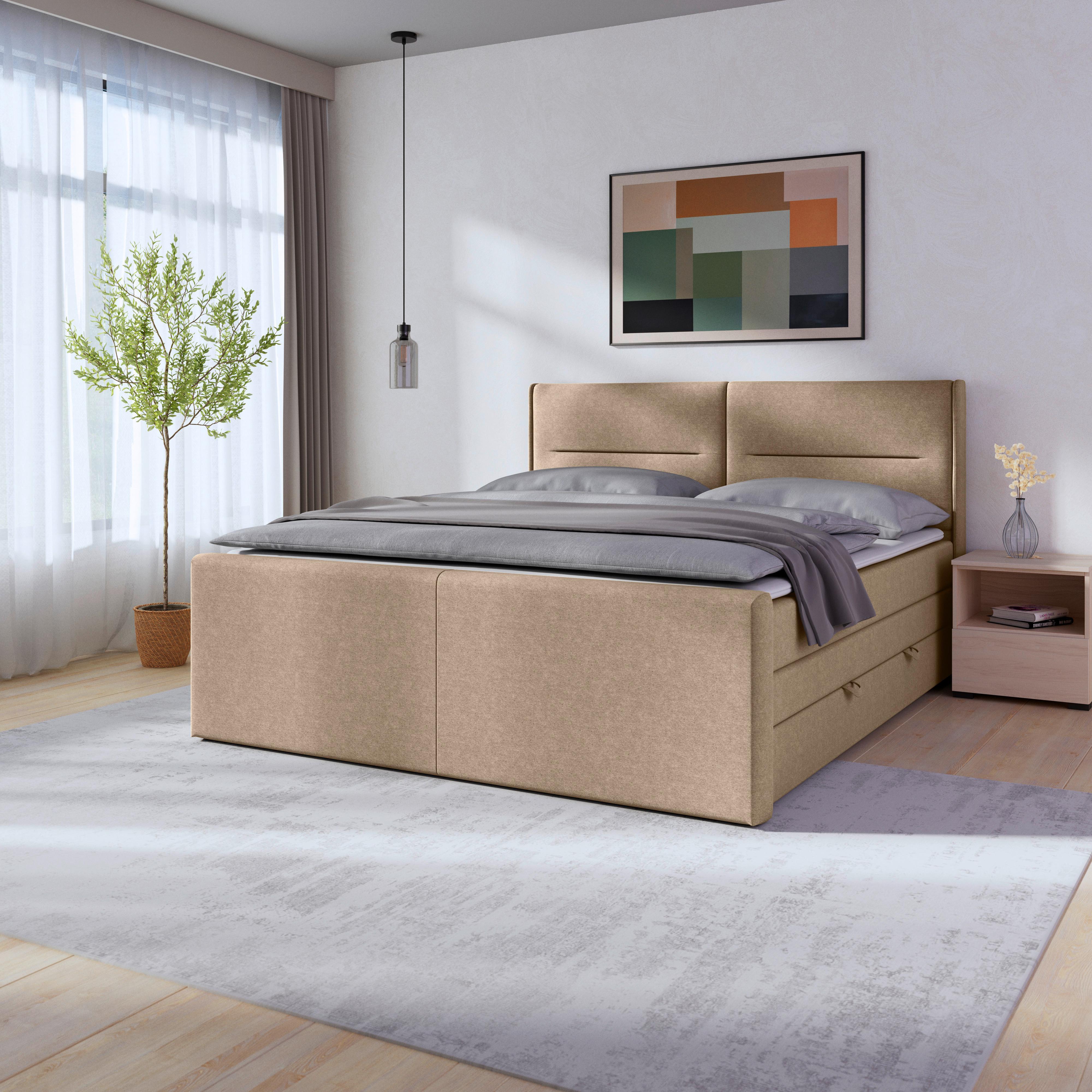Boxspringbett mit Bettkasten Kyoto Naturfarben 180x200 - Schwarz/Naturfarben, MODERN, Karton/Holzwerkstoff (180/200cm) - MID.YOU