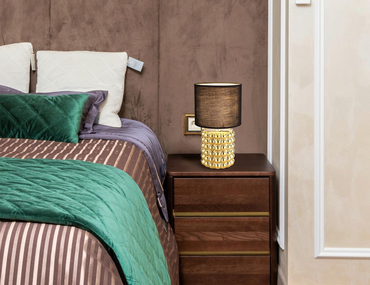 Tischleuchte 21626 Valentino - Goldfarben, KONVENTIONELL, Keramik/Textil (18,5/33cm) - Globo