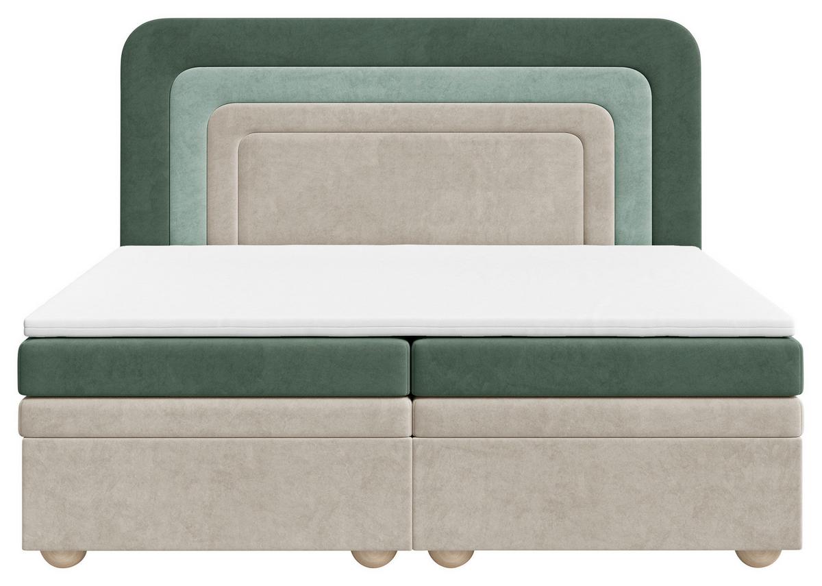 Boxbett Nest Lf:160x200 D.grün/Beige/Mgrün - Dunkelgrün/Beige, MODERN, Holz/Kunststoff (160/200cm) - MID.YOU