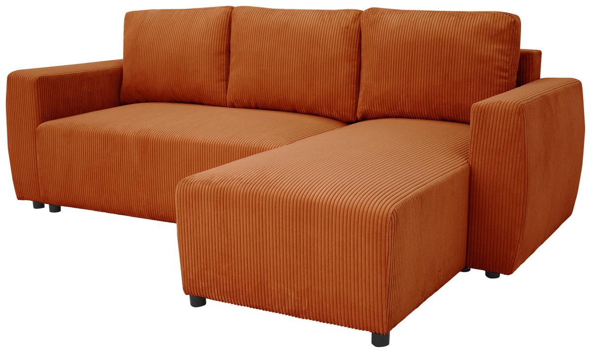 Eckschlafsofa mit Bettkasten Pharell, terracotta, 230x155cm - Terracotta/Schwarz, KONVENTIONELL, Holz/Holzwerkstoff (230/155cm)