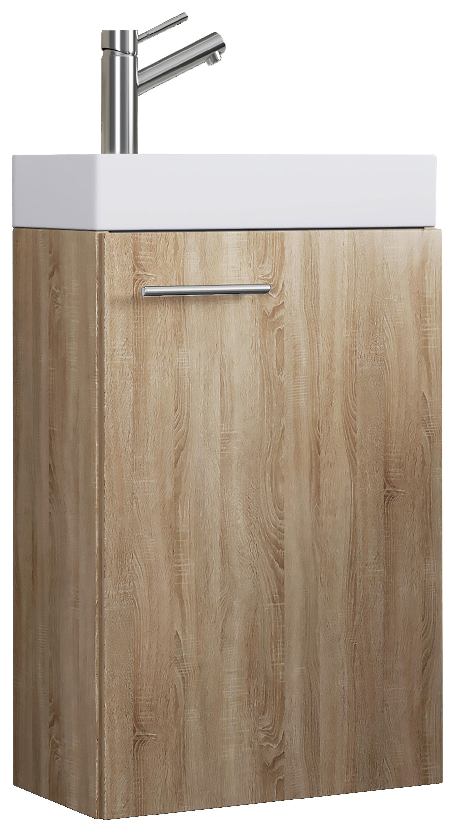 Waschtischkombi Slito B: 40,5cm Eiche Dekor - Weiß/Sonoma Eiche, MODERN, Keramik/Holzwerkstoff (40,5cm) - MID.YOU