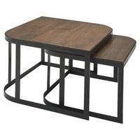 Sada konferenčných stolíkov WOHNLING tmavohnedá - čierna/tmavohnedá, Modern, kov/drevo (60/60/40cm) - MID.YOU