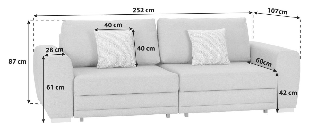 Big Sofa Concord Schlaffunktion B: 252 cm Grau - Chromfarben/Grau, Design, Textil (252/87/107cm) - Ondega