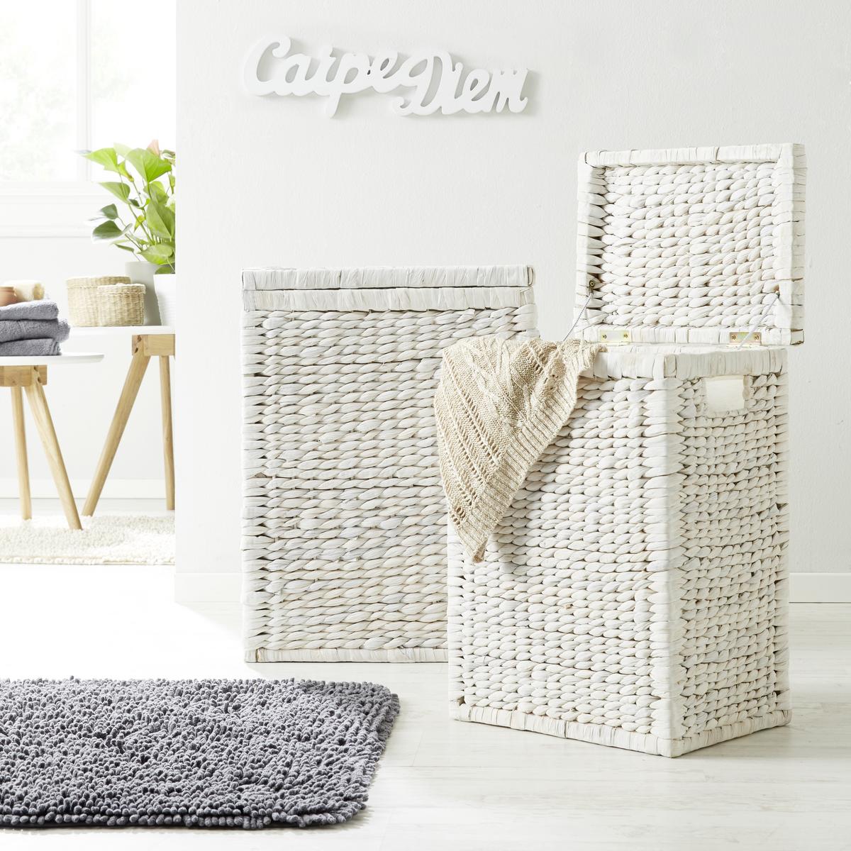 Koš na prádlo Tobi I, 50l - bílá, Romantický / Rustikální, dřevo/přírodní materiály (44/58/32cm) - Zandiara