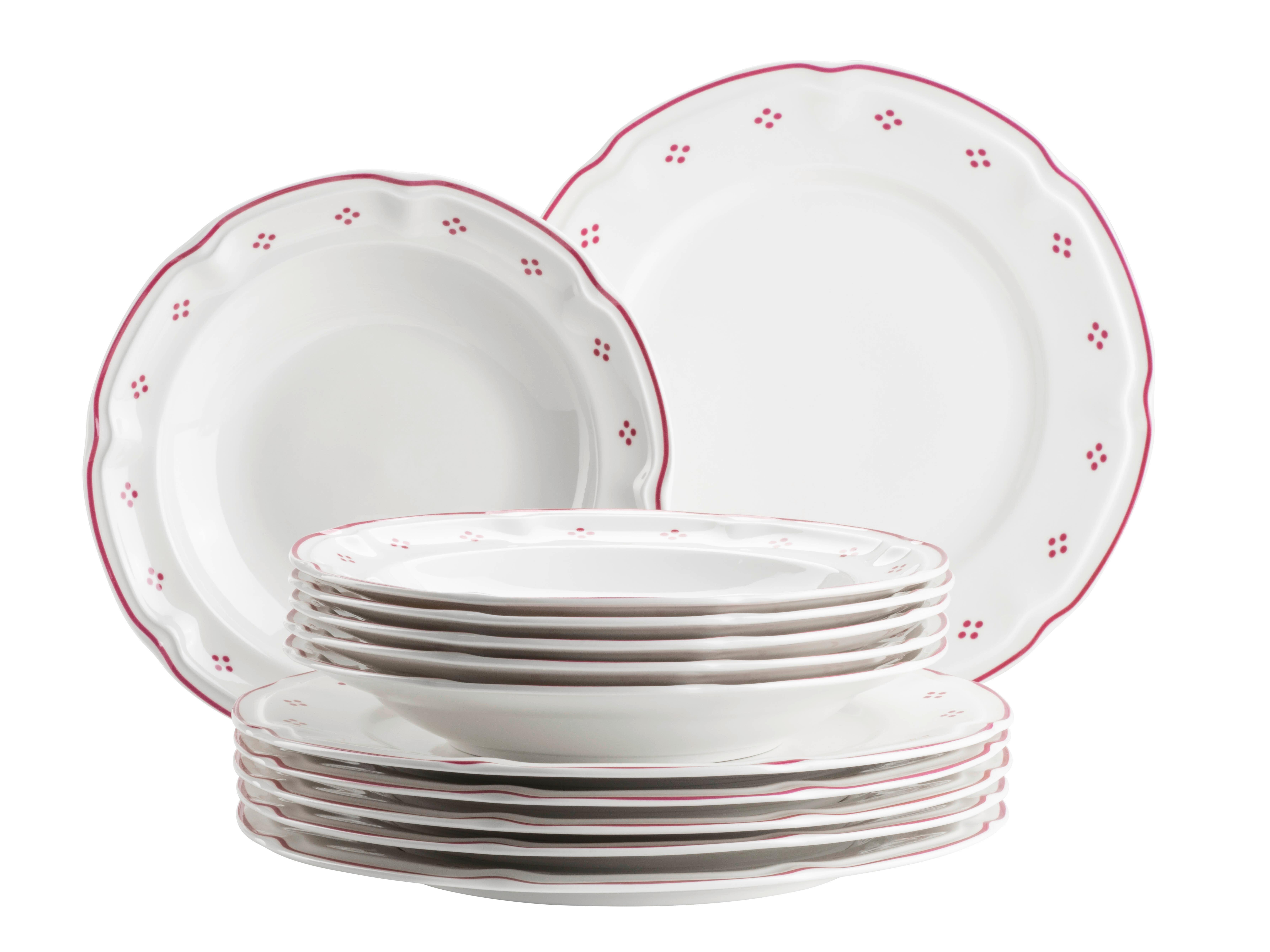 Tafelservice Lova Keramik, Rot/Weiß, 12-teilig - Rot/Weiß, Basics, Keramik - Mäser