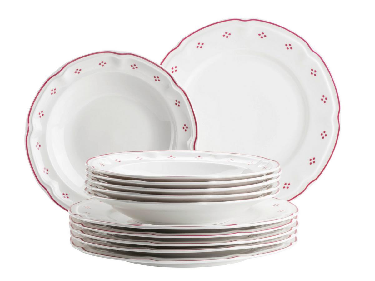 Tafelservice Lova Keramik, Rot/Weiß, 12-teilig - Rot/Weiß, Basics, Keramik - Mäser