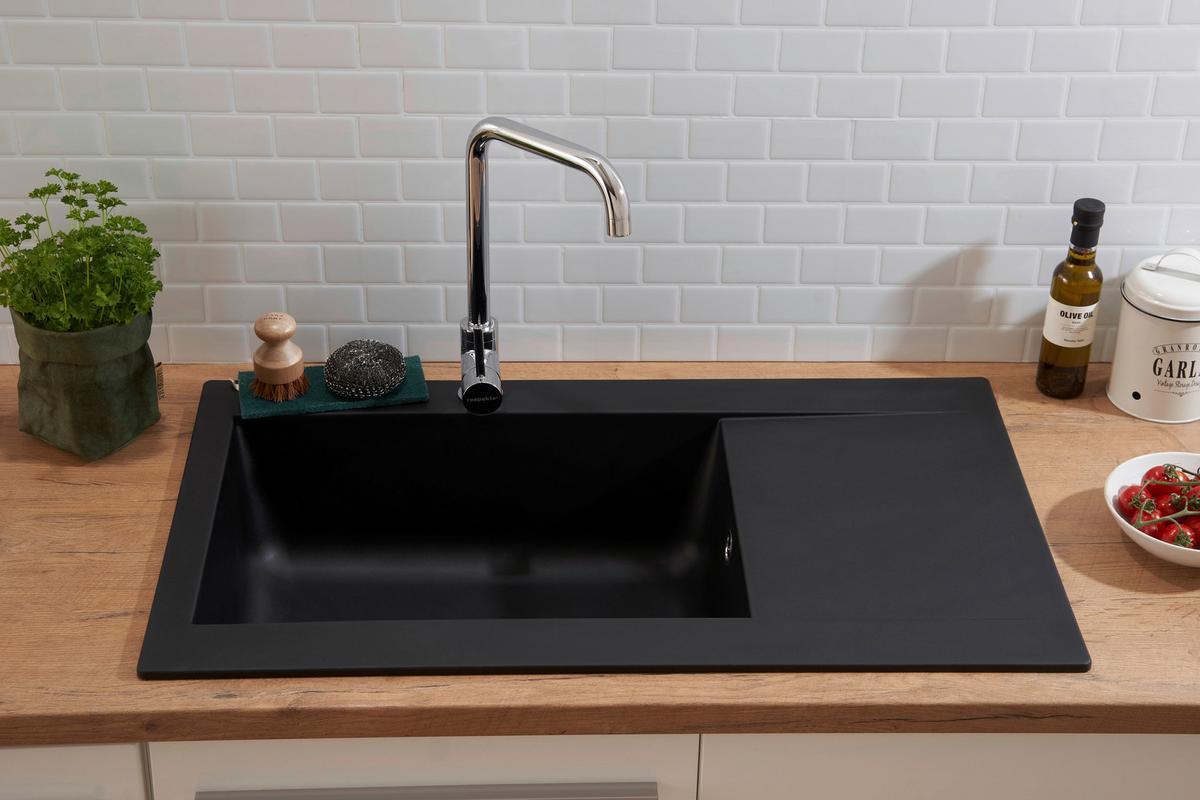 Spüle Respekta Einbauspüle Denver - Schwarz, Trend, Glas/Kunststoff (86/20/50cm) - Respekta