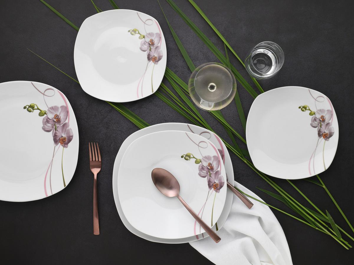 Speisetellerset Square Orchidee, 18--Teilig., Multicolor - Multicolor, Trend, Keramik - Creatable