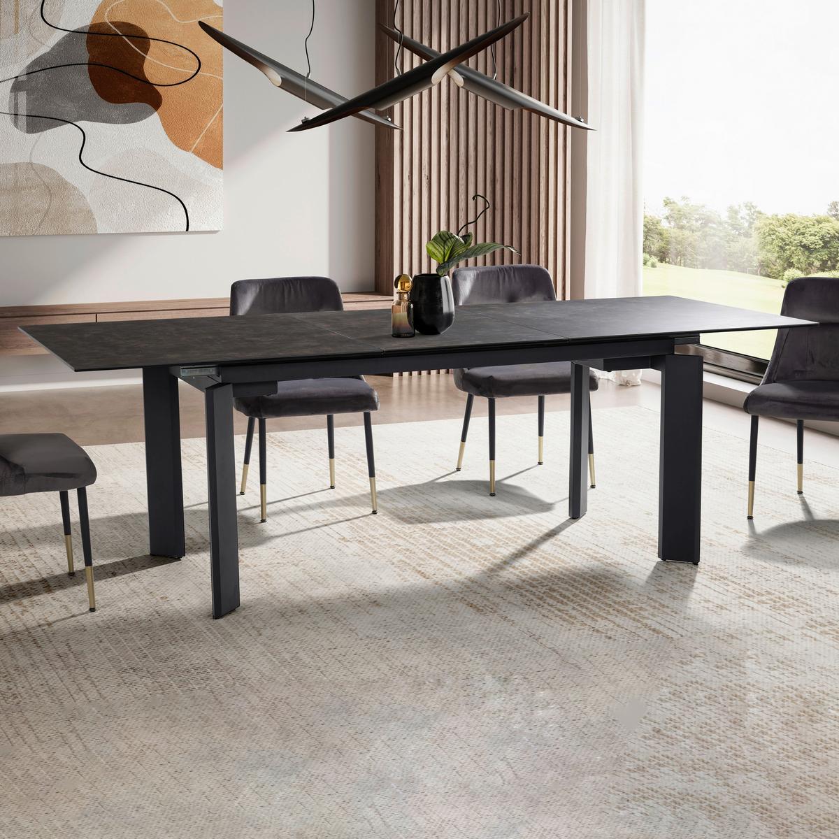 Esstisch Schwarz, L: 180 cm - Schwarz, Design, Keramik/Metall (180/95/77cm) - MID.YOU
