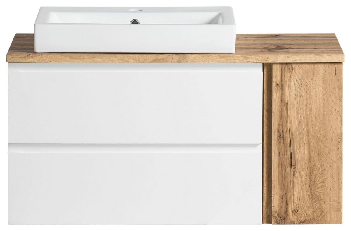 Waschbecken mit Unterschrank Varese B: 105 cm Weiß/Eiche - Eiche Wotan/Weiß, MODERN, Keramik/Holzwerkstoff (105cm) - Held