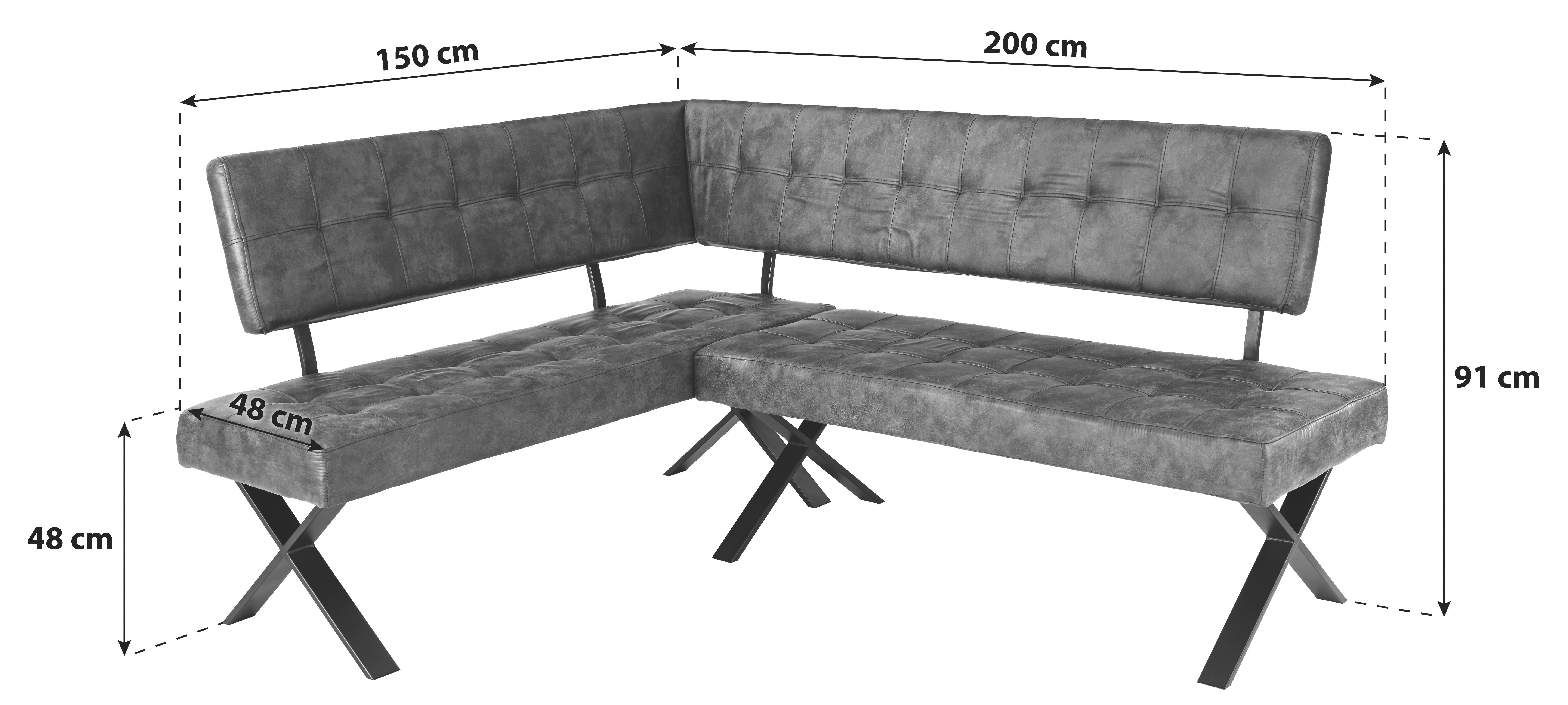Eckbank Anthrazit Webstoff Donna Re 150x200 Cm - Anthrazit/Schwarz, MODERN, Textil/Metall (150/200cm)