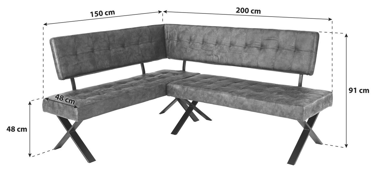 Eckbank Anthrazit Webstoff Donna Re 150x200 Cm - Anthrazit/Schwarz, MODERN, Textil/Metall (150/200cm)
