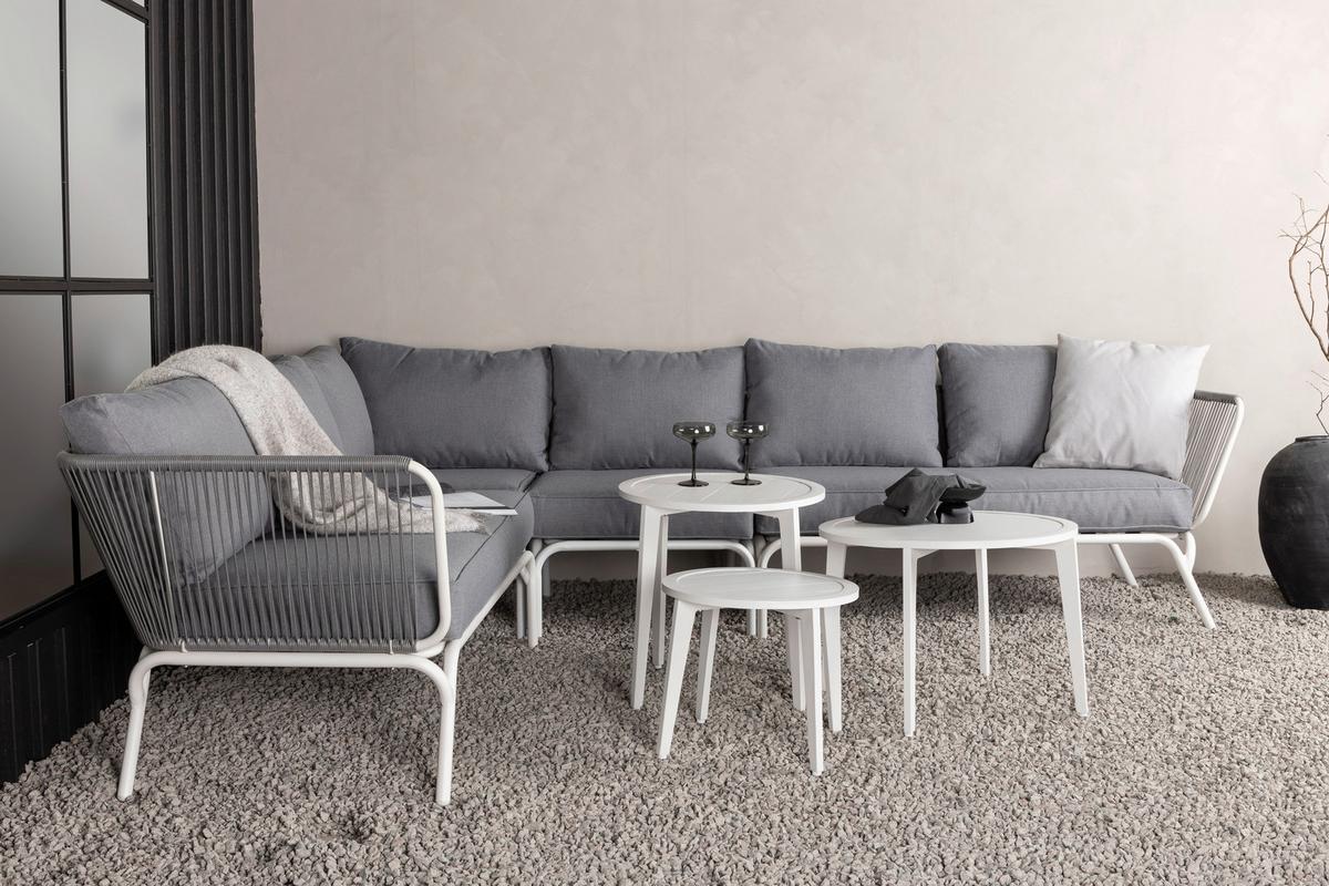 Loungegarnitur 4-tlg Roxo Metall/textil Mit Kissen - Weiß/Grau, KONVENTIONELL, Textil/Metall - Gardenson