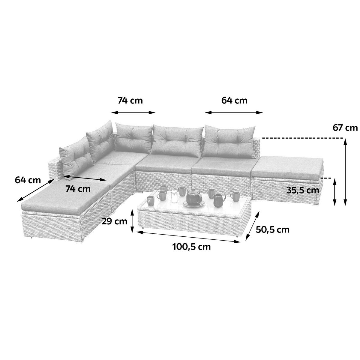 Loungegarnitur 7-Tlg. Vilemanzano aus Kunststoff - Naturfarben/Grau, MODERN, Glas/Kunststoff - Gardenson