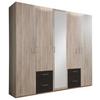 Drehtürenschrank Mit Spiegel + Laden 225cm Fly, Eiche/Graphit - Eichefarben/Graphitfarben, Design, Glas/Holzwerkstoff (225/210/58cm) - MID.YOU