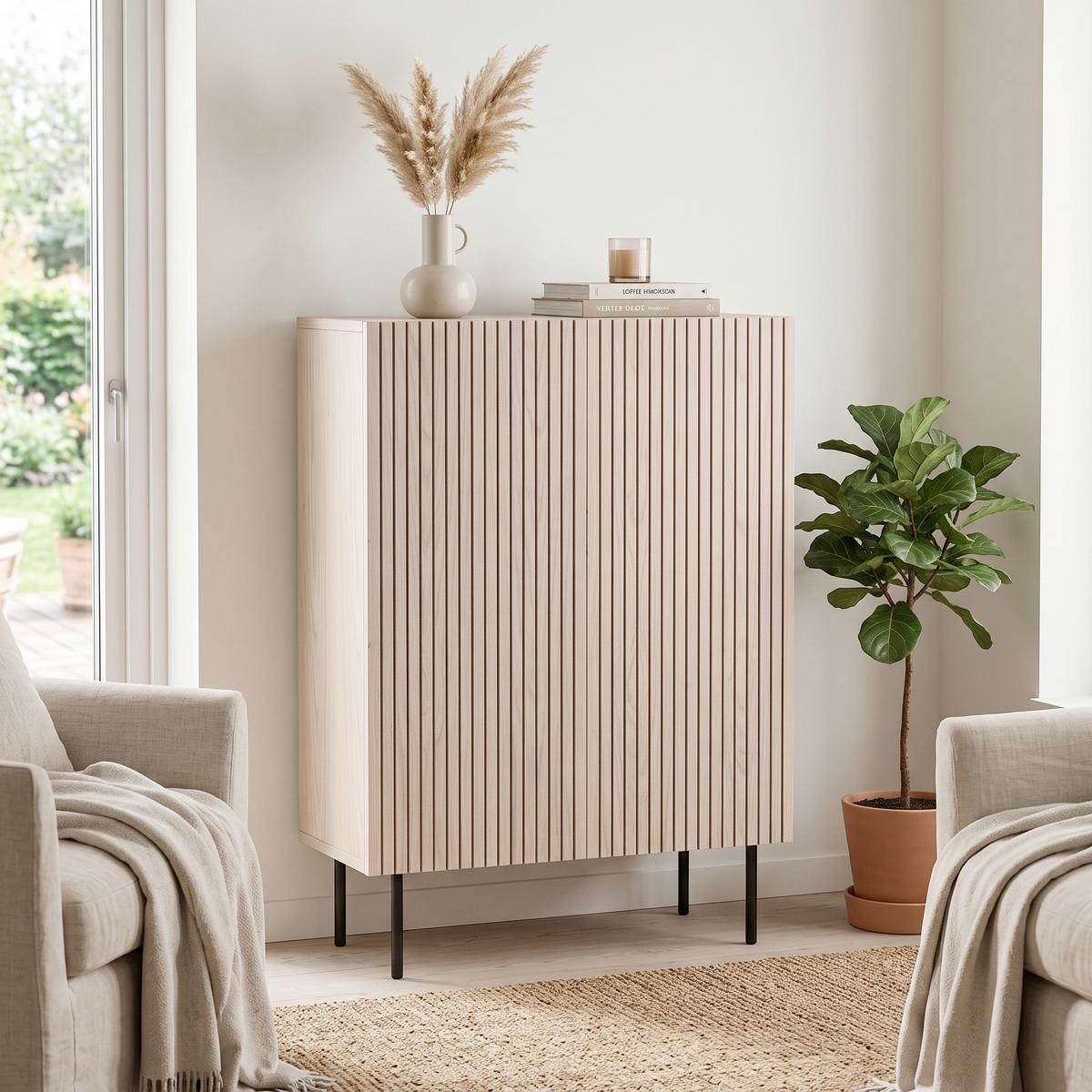HIGHBOARD BJÖRKÖN - Eichefarben/Schwarz, Design, Holz/Holzwerkstoff (80/103/30cm) - Livetastic