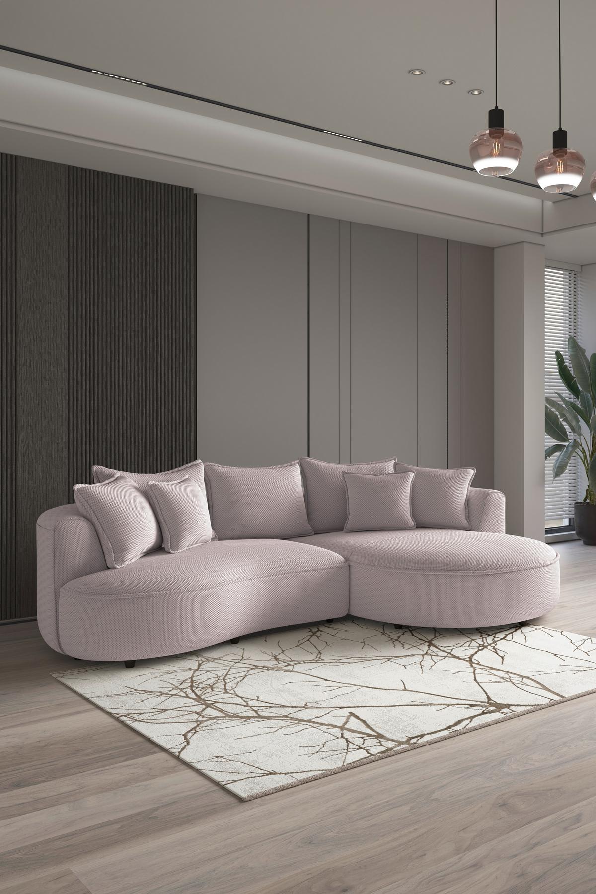 Ecksofa Levi - Hellrosa/Schwarz, MODERN, Textil (287/168cm)
