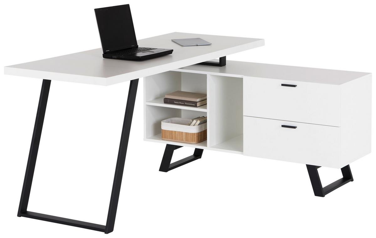 Eckschreibtisch Mit Stauraum B 60-120cm H 75cm Schwarz/weiß - Schwarz/Weiß, MODERN, Holzwerkstoff/Metall (150/60/75cm) - MID.YOU