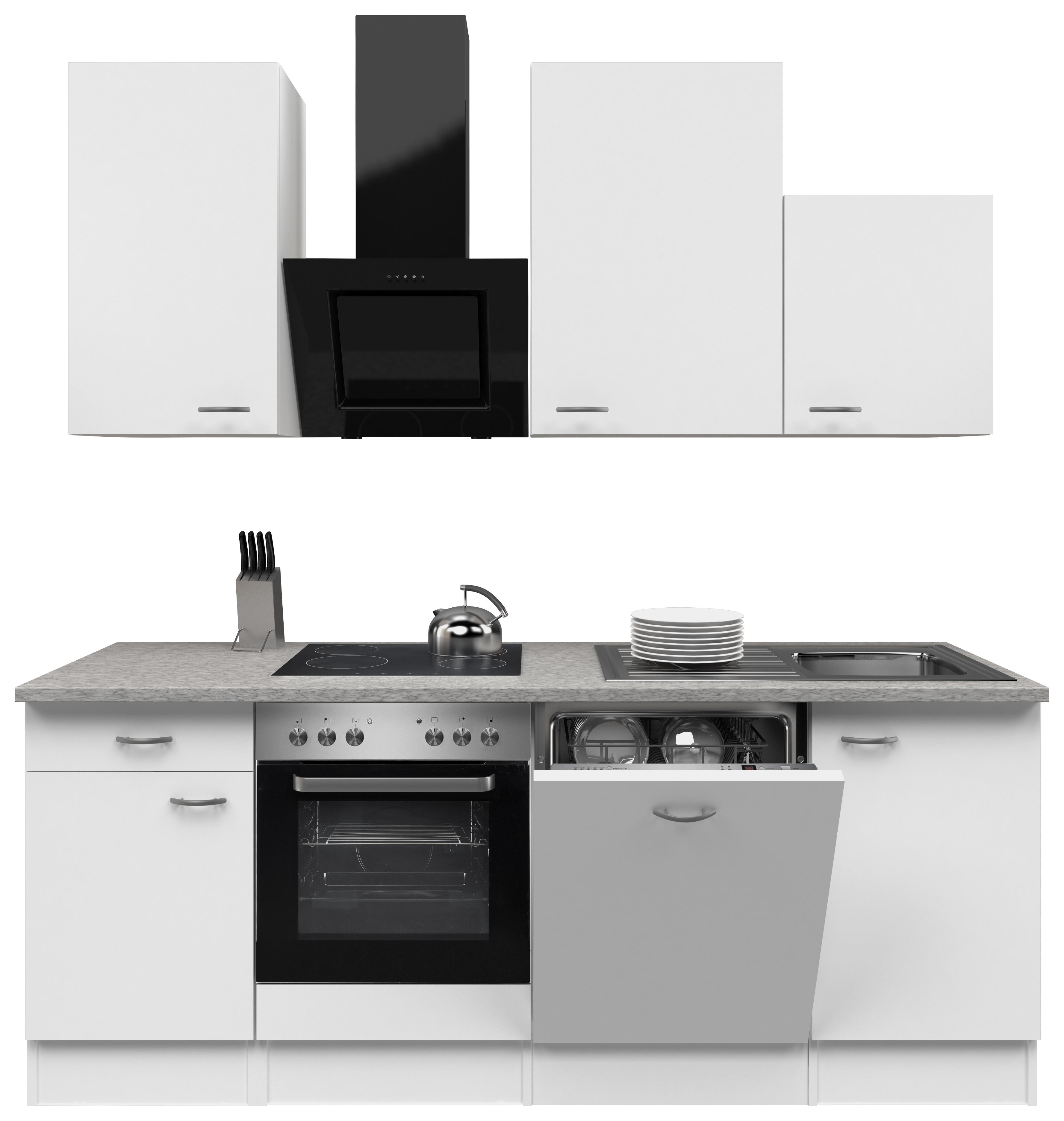 Küchenzeile Wito mit Geräten 220 cm Grau/Weiß Modern - Edelstahlfarben/Weiß, MODERN, Holzwerkstoff (220cm) - MID.YOU