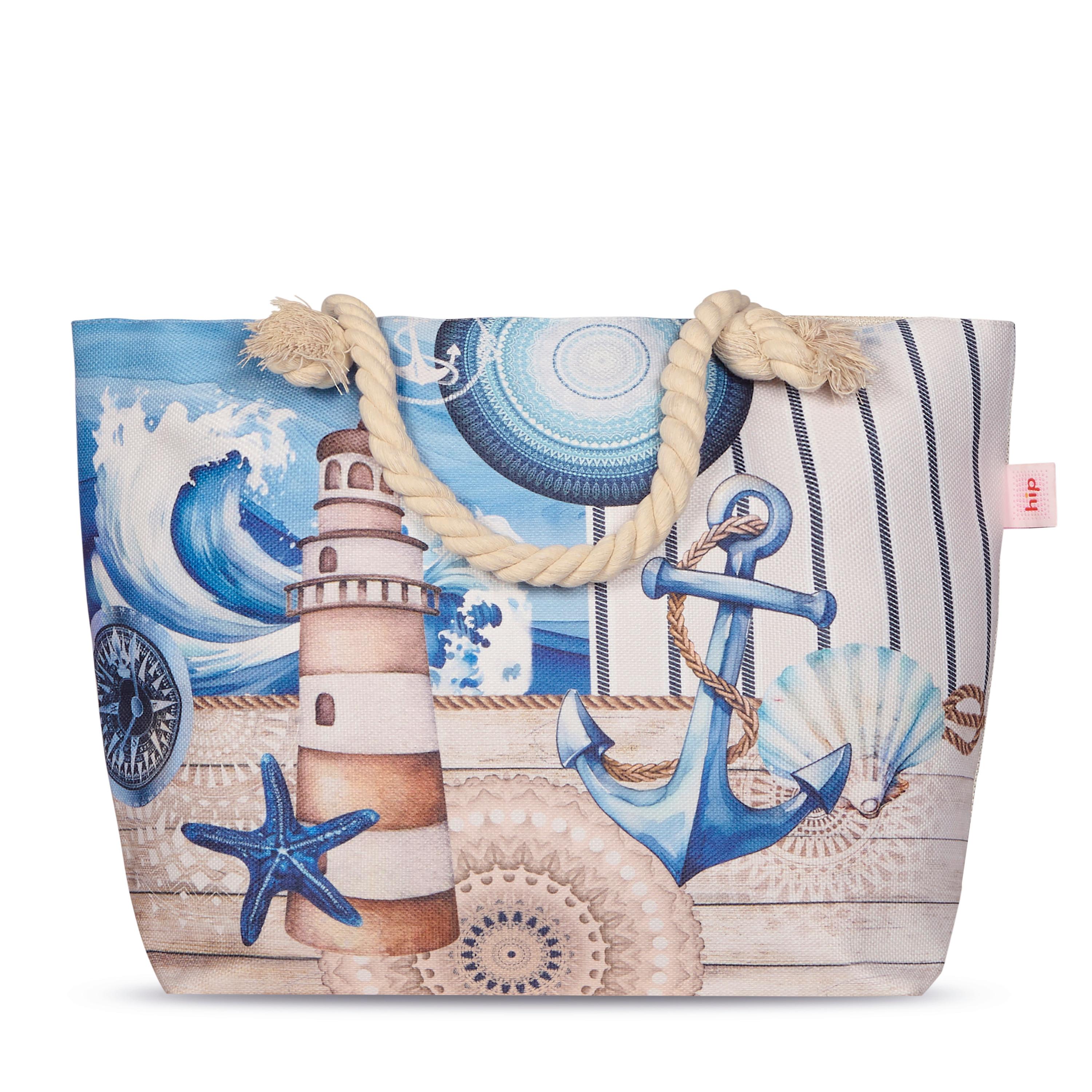 STRANDTASCHE ALDIANA - Sandfarben/Blau, Basics, Textil (60/43cm)