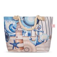 STRANDTASCHE ALDIANA - Sandfarben/Blau, Basics, Textil (60/43cm)