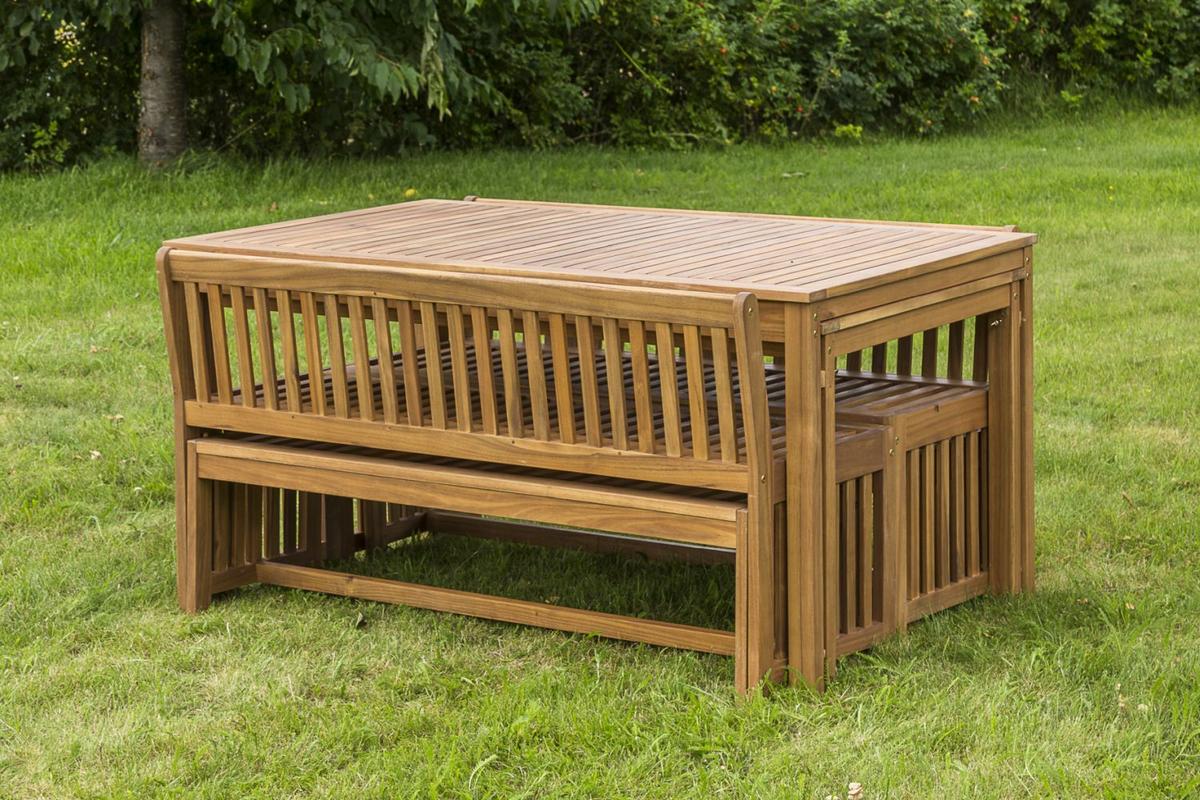 Gartengarnitur Hawaii 6-teilig Holz Natur Incl. 4 Auflagen - Multicolor/Akaziefarben, Basics, Holz/Textil - Gardenson