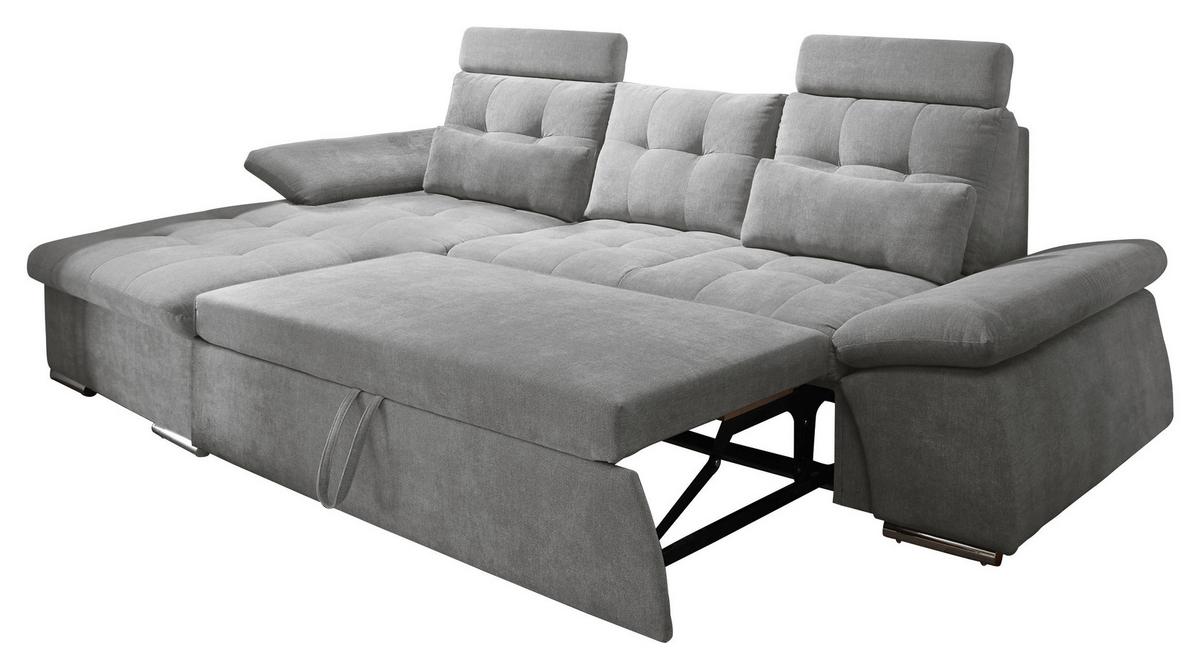 Ecksofa mit Schlaffunktion Nalo Longchair, Webstoff - Silberfarben/Grau, KONVENTIONELL, Holzwerkstoff/Textil (170/268cm) - MID.YOU