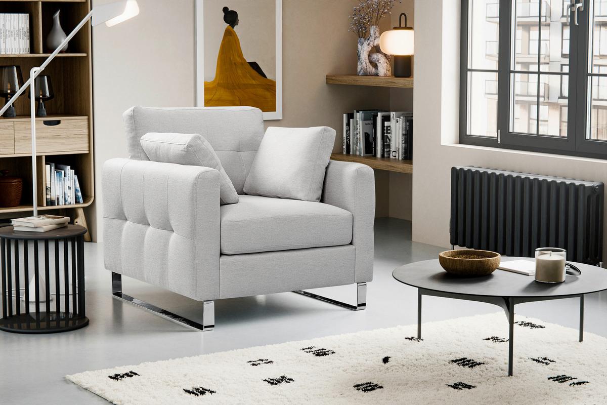 1,5-Sitzer Hera Hellgrau B: 93cm - Chromfarben/Hellgrau, Basics, Holz/Textil (93/92/94cm) - MID.YOU