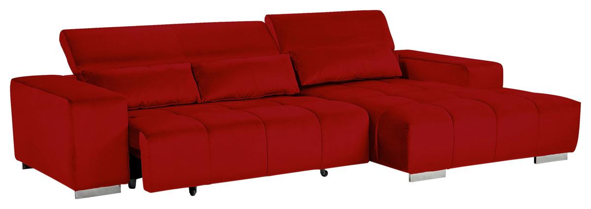 Ecksofa mit Relaxfunktion Orion Kopfstütze Klappbar Rot - Silberfarben/Rot, KONVENTIONELL, Textil (307/186cm) - Livetastic