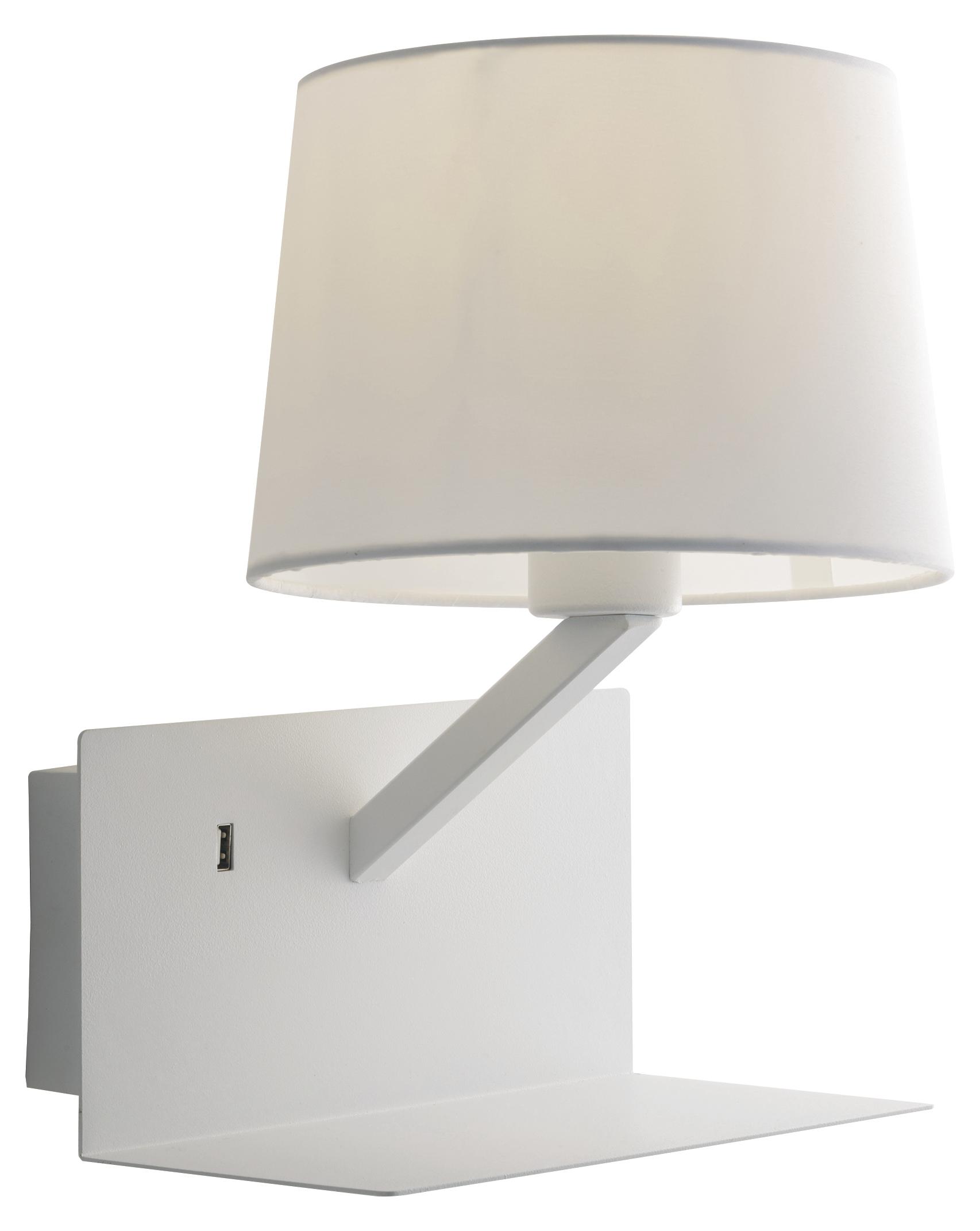 Wandleuchte Ciak 1-Flammig Kippschalter + USB-Anschluss - Weiß, Design, Textil/Metall (31/23/22,5cm)