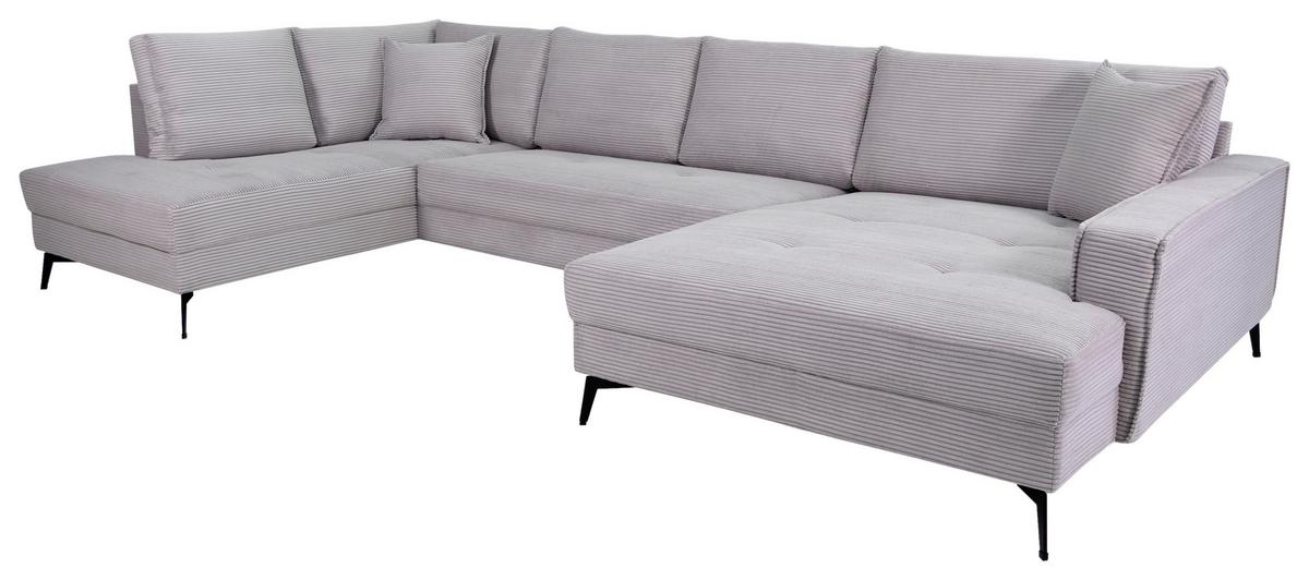 Wohnlandschaft Zero Grau U-Form 195x362x173cm - Hellgrau/Schwarz, Trend, Textil (195/362/173cm)