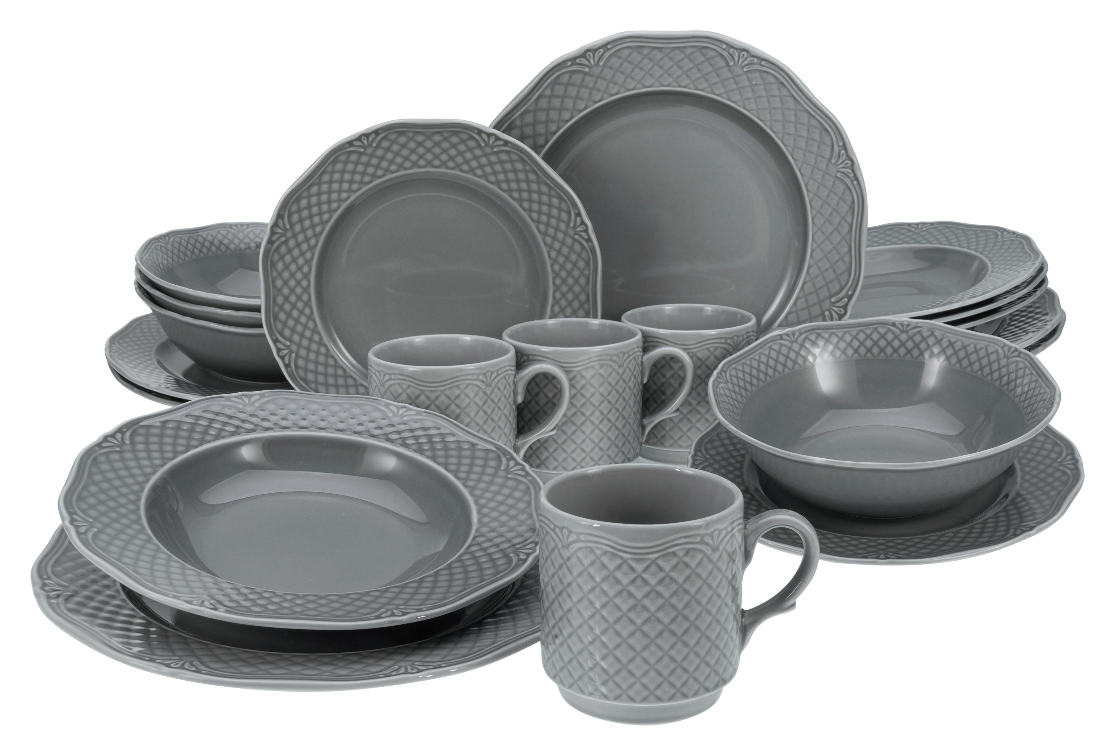 Kombinovaná souprava Arianne, 20 dílná pro 4 osoby - šedá, Basics, keramika - Creatable