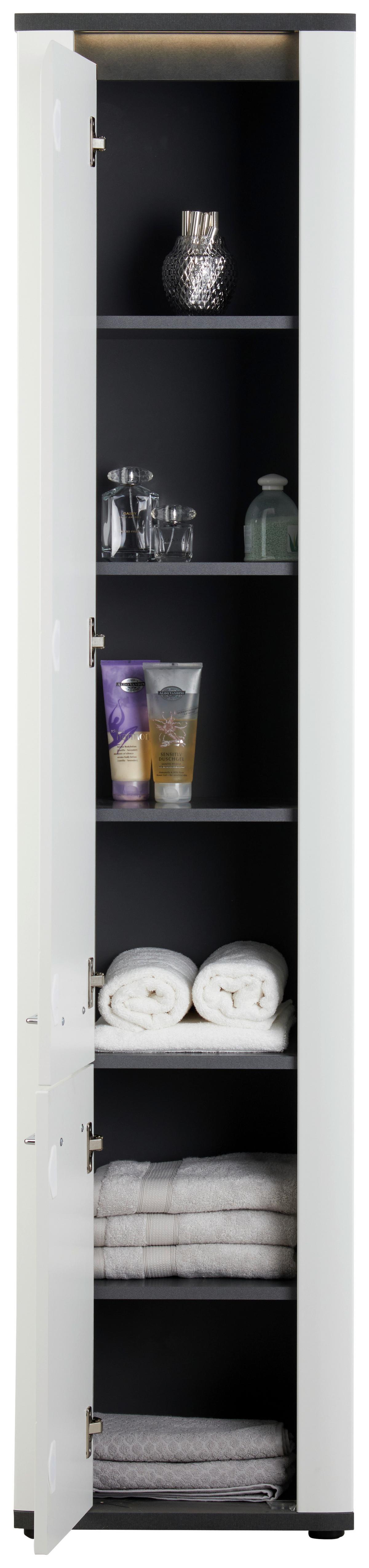 Hochschrank Mit Soft-Close + Led Alassio B: 42,4 cm, Weiß - Schwarz/Weiß, MODERN, Holzwerkstoff (42,4/190/33cm) - Luca Bessoni