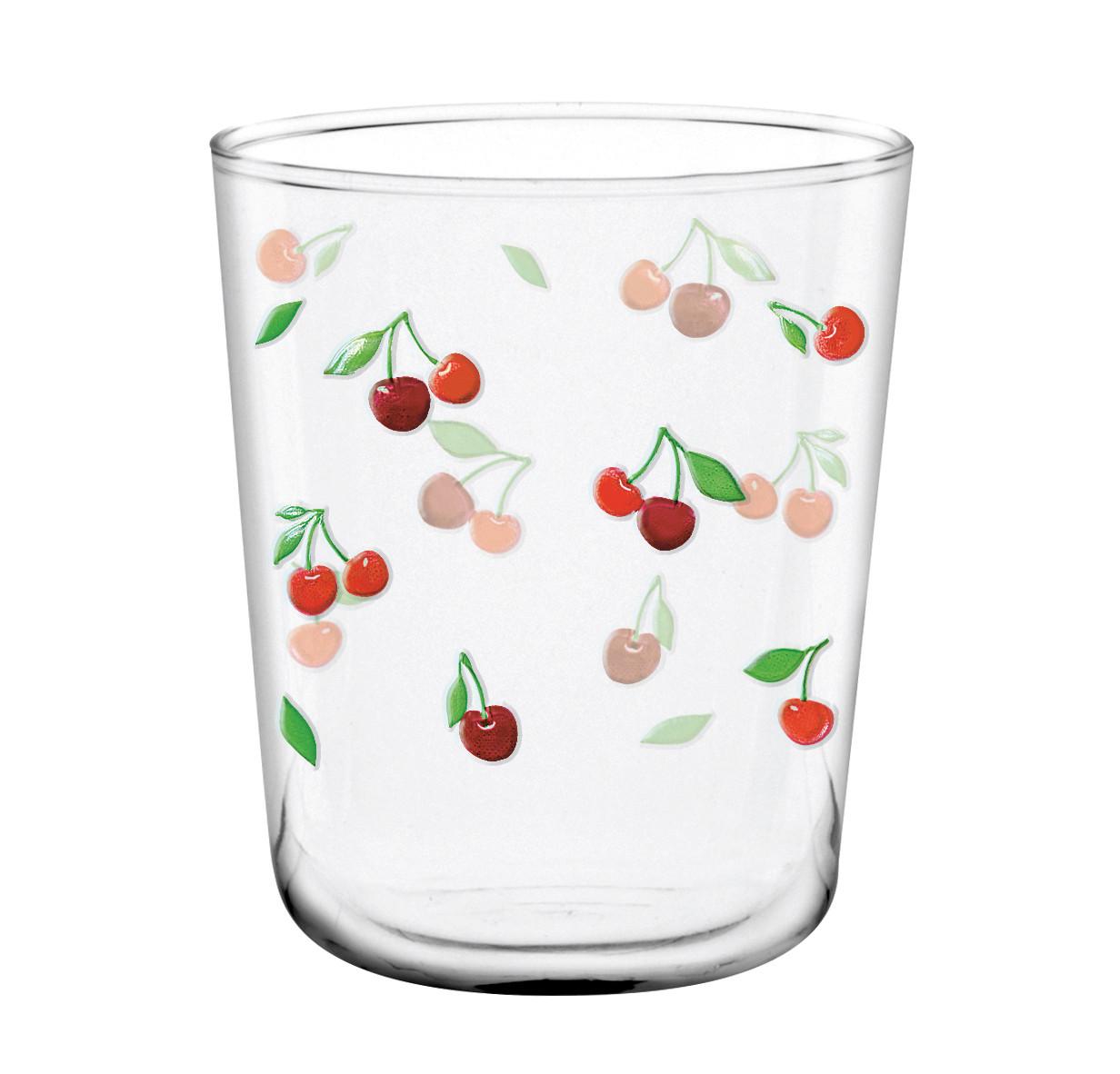 Trinkglas klar/Rot/Grün Cherry ca. 310 ml - Klar/Rot, Design, Glas (8/9,5cm) - Luca Bessoni